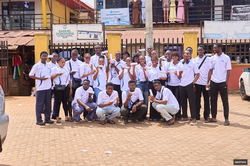 Dental students gathering outdoors in white shirts